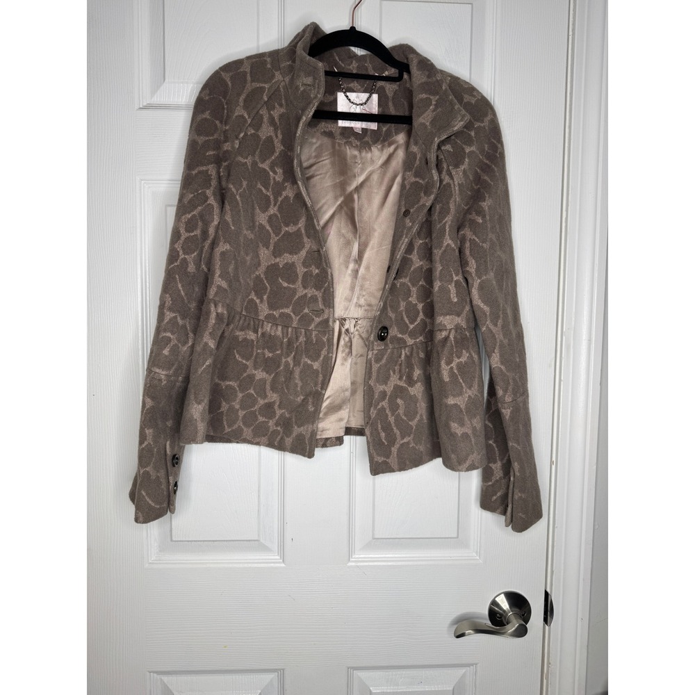 Rebecca Taylor Taupe Tan‎ Leopard Print Wool/Angora Blend Peplum Jacket Size 4